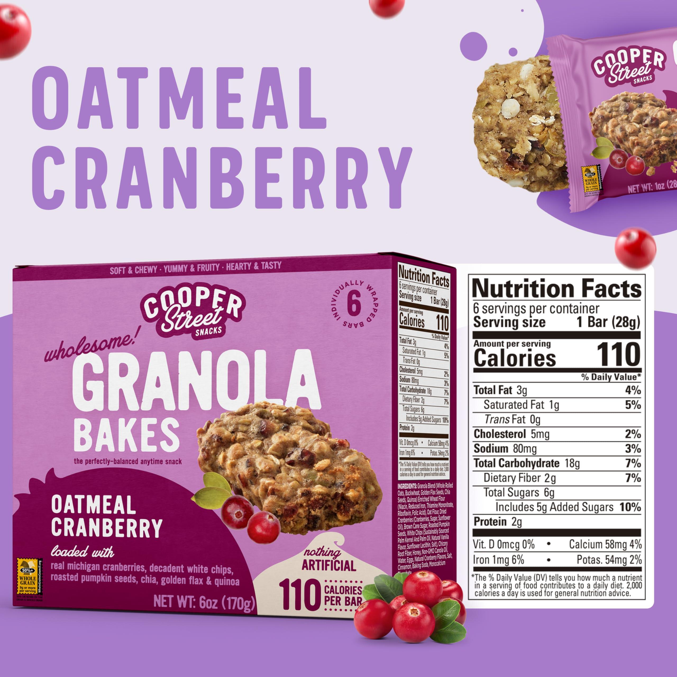 COOPER STREET Cooper Street Granola Bakes - Chewy Breakfast Granola Bars with Chia, Flax, Buckwheat and Oats - Oatmeal Cranberry Individually Wrapped Nut & Dairy Free On-The-Go or School Snacks - 12 Bars, 1oz each