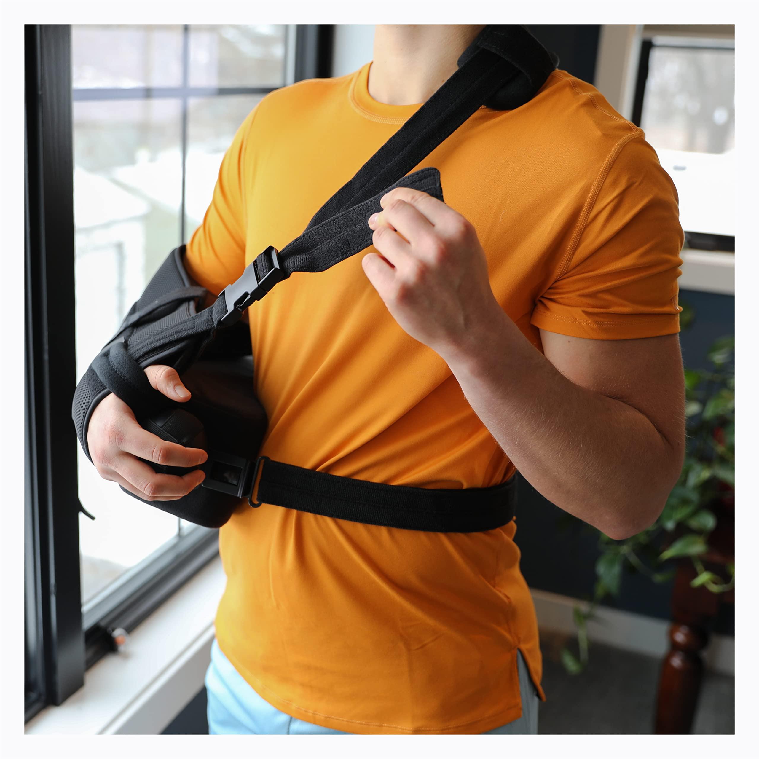 BraceAbility BraceAbility Abduction Shoulder Sling - Rotator Cuff Immobilizer Brace with Padded Relief Support Wedge and Ball for Right or Left Arm Pain From Post-Surgery or Tear Recovery and Subluxation (Medium)