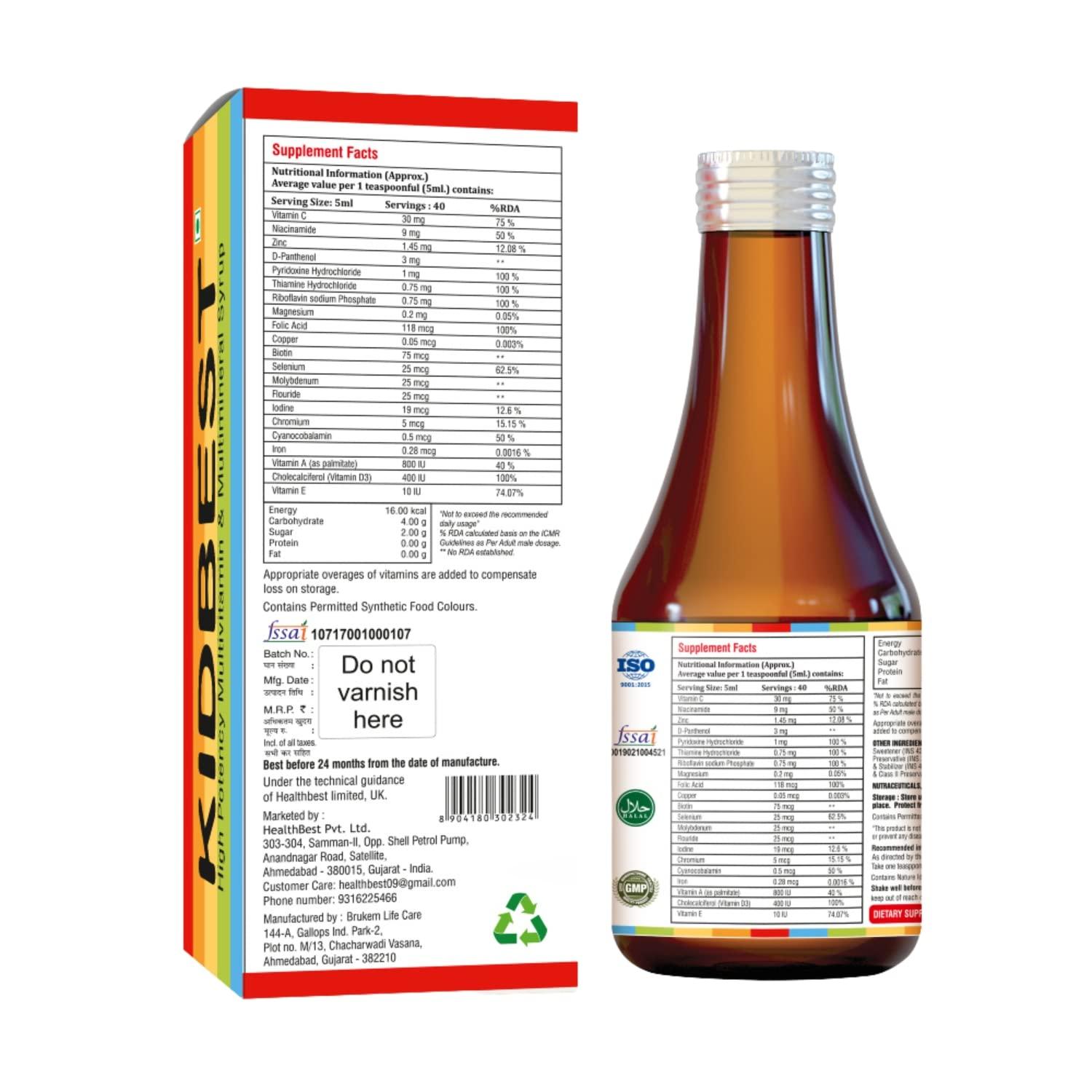 HealthBest HealthBest Kidbest Multivitamin Syrup for 3-13 Years Kids | 200ml