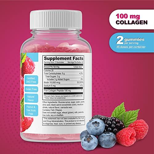 DOCTORS FINEST DOCTORS FINEST Collagen and Biotin 10000mcg Gummies, Vegan, GMO-Free, Gluten Free, Natural Raspberry Flavor Gummy Vitamins, for Hair Growth, Hair Skin and Nails Dietary Supplement, 90 Gummies