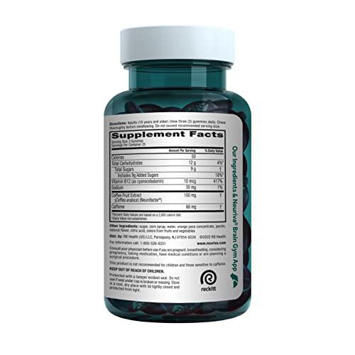 NEURIVA NEURIVA Brain + Energy Gummies, Nootropic Brain Supplements for Focus and Concentration with Neurofactor, Vitamin B12 & Caffeine for an Energy Boost*, 75ct Natural BlackBerry