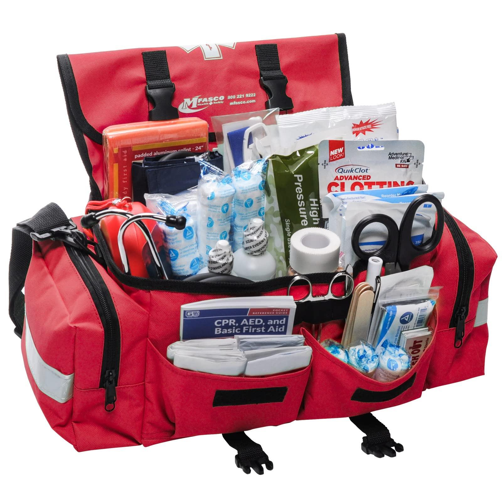 MFASCO MFASCO Emergency Response GO First Aid Bag - 160 Pcs EMT Trauma Kit, First Responder Medical Bag, Deluxe Stocked Kit with Tourniquet, Sprague Stethoscope, Pressure & Bleeding Control Dressings