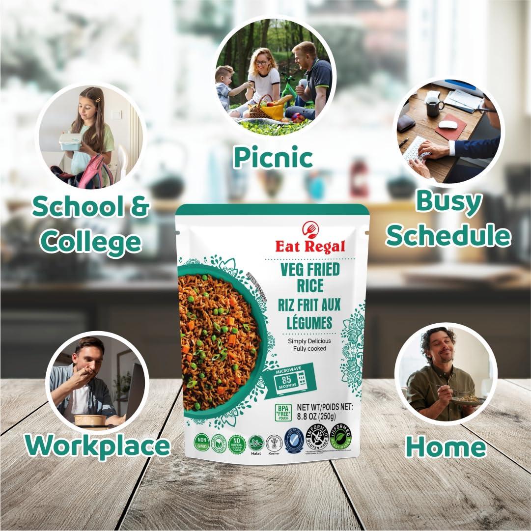 Eat Regal Eat Regal Veg Fried Rice Microwavable Rice Pack of 6, 8.8oz Instant Rice Ready in 90 Seconds - Dinner Sides | Vegetable Rice | Ready to Eat | Prepared Foods | Side Dish | Flavored Rice