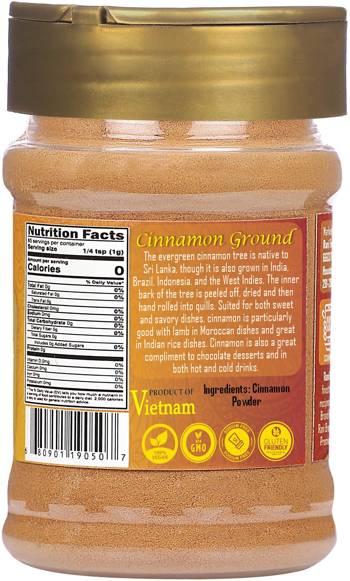 Rani Brand Authentic Indian Products Rani Cinnamon Powder (Ground) Spice 3oz (85g) PET Jar ~ All Natural | Salt-Free | Vegan | No Colors | Gluten Friendly | NON-GMO | Kosher