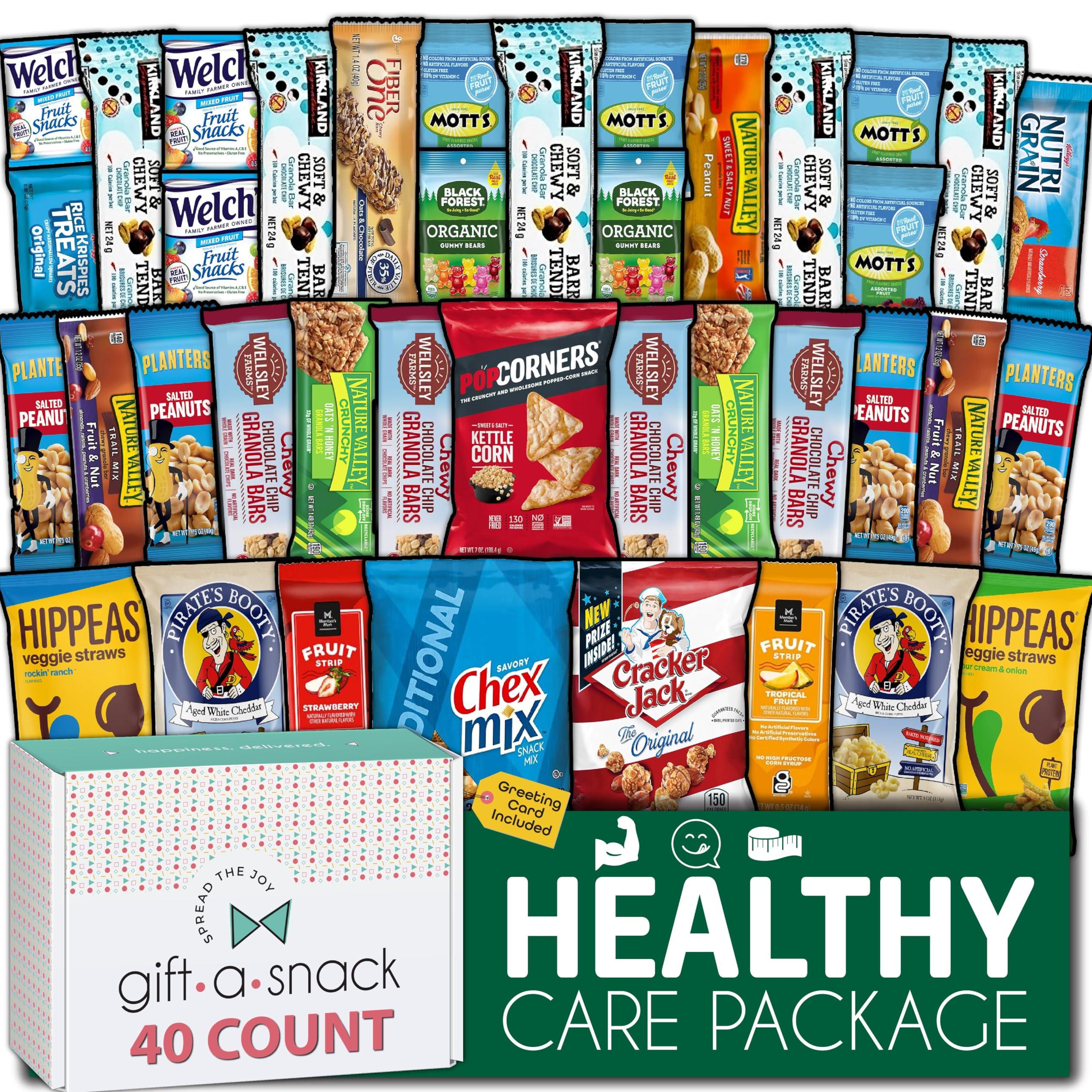 Nut Cravings Gift A Snack - Valentines Healthy Snack Box Care Package + Greeting Card (40 Count) Birthday Treats Gift Basket, Nutritious Granola Breakfast Bars Corporate Gifts