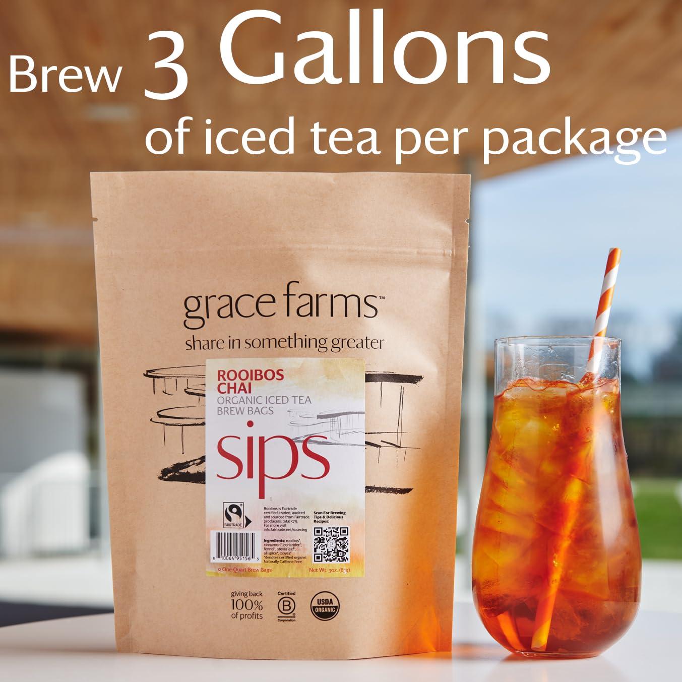 Grace Farms Grace Farms ROOIBOS CHAI ORGANIC ICED TEA (Twelve 1qt. Brew Bags, 3 Gallons) | Refreshing and Spiced, Naturally Sweet Sugar-Free | Easy Cold Brew