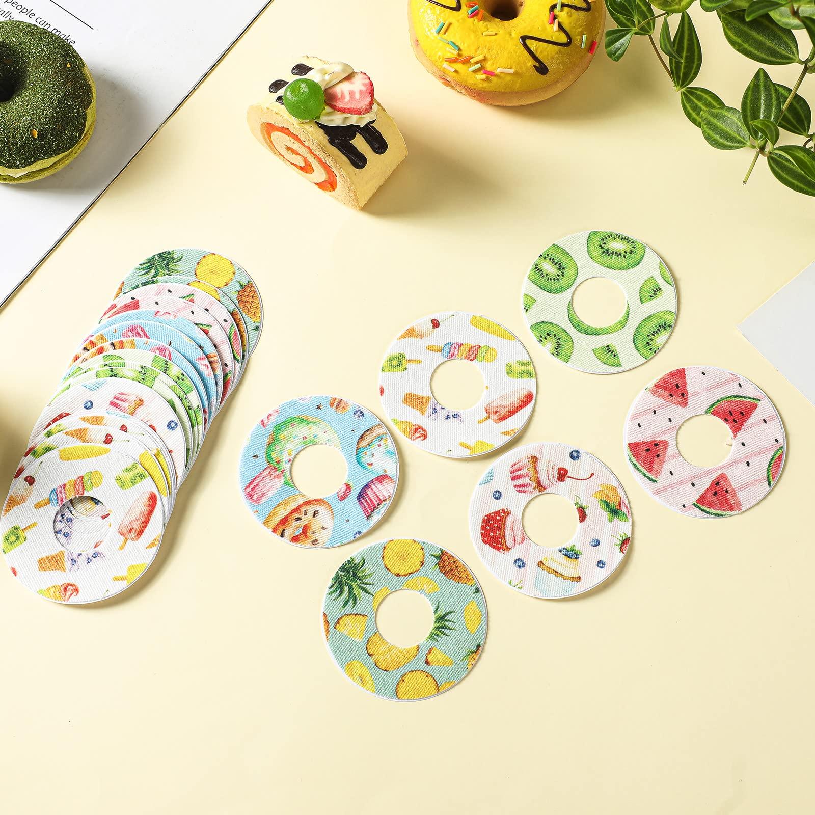 TrelaCo TrelaCo 24 Pieces Adhesive Patches Compatiable with Libre 2 Sensor Covers Waterproof CGM Sensor Patches Glucose Monitor Patch with Split Backing CGM Tape, 6 Fruit and Snack Styles