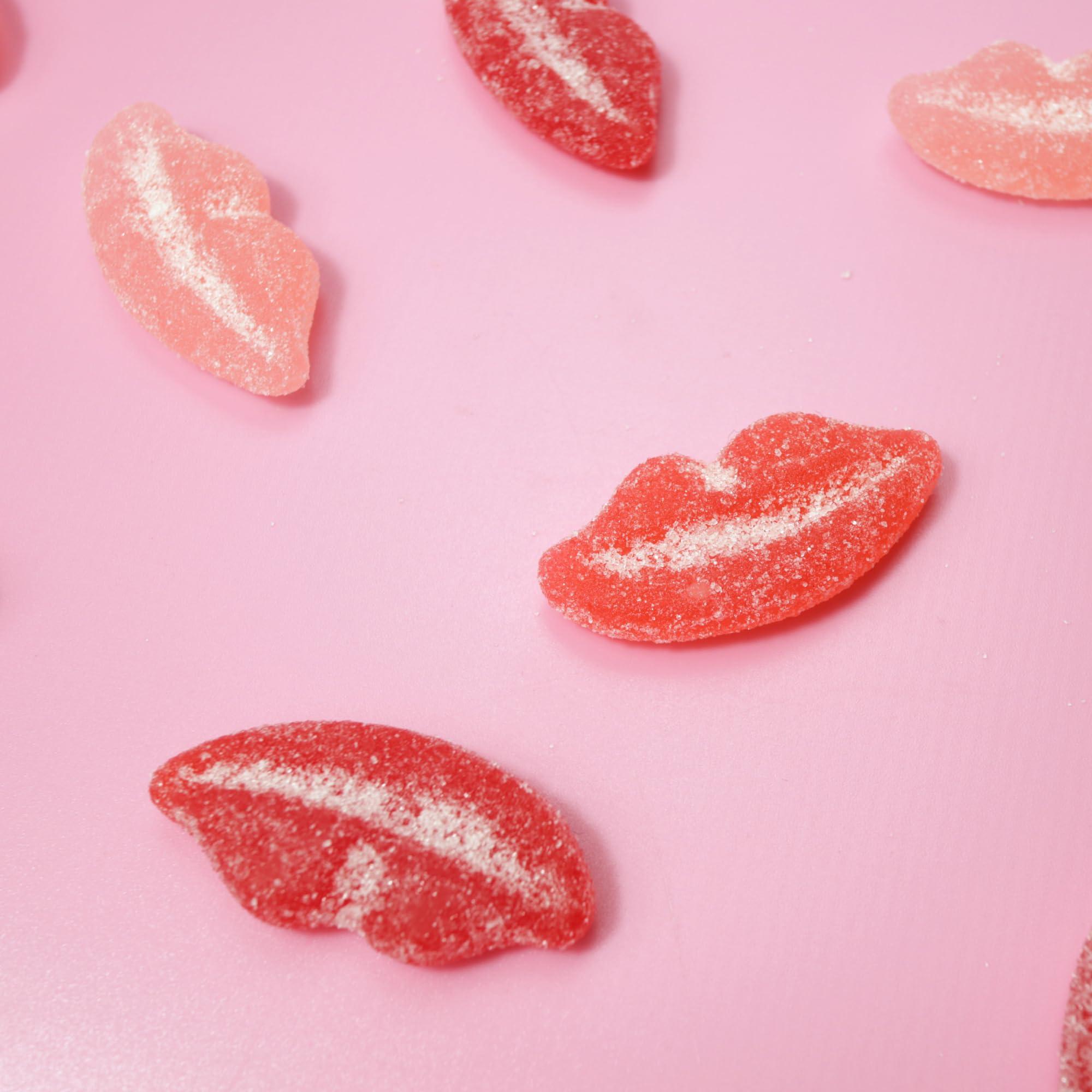 Needzo Sour Pucker Lips, Strawberry, Watermelon, and Cherry Flavored Gummy Candies, Pink and Red Chewy Lip Candy Bulk Bag 5 Pounds
