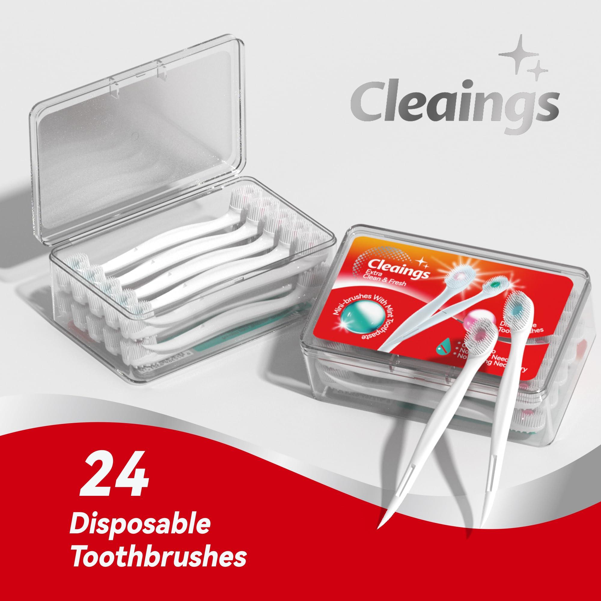 cleaings Mini Brushes-Disposable Toothbrushes with Cleaning Beads Toothpaste and Pick for Work or Travel, 24 Count-Mix FlavorPack of 1