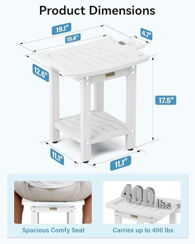 YEFU Elderly Shower Chair for Inside Shower: Shower Stool Waterproof Plastic White Small for Shaving Legs Bathtub Small Spaces - Shower Bench Seat for Adults Seniors Disabled