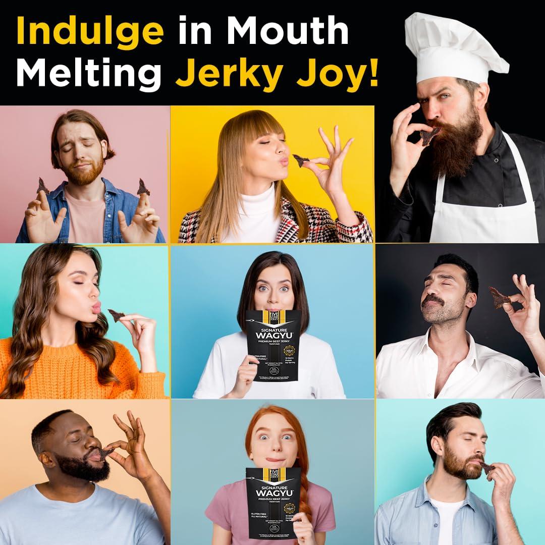 Five Star Jerky Five Star Wagyu Teriyaki Beef Jerky, Soft & Mouth Melting Tender Jerky, Award-Winning Premium Beef Jerky, Premium Gift Snack, Nitrate/Nitrite-Free, Gluten-Free, 2 Servings Each Pack, Wagyu Beef Snacks (2 Pack of 2 Oz - Total 4oz)