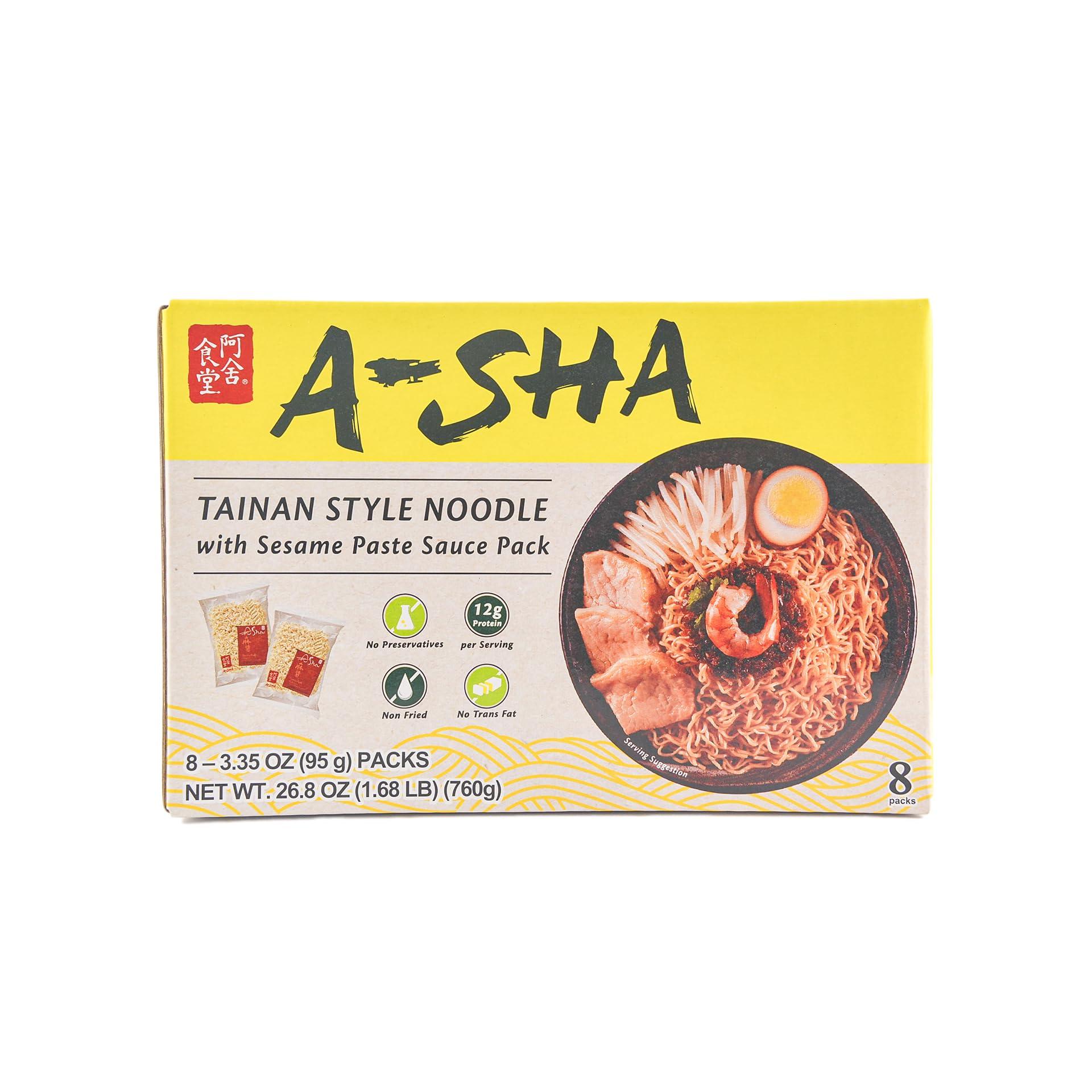 A-Sha Healthy Ramen Noodles With Sesame Sauce - Tainan Thin Sized Noodles, 8 Pack