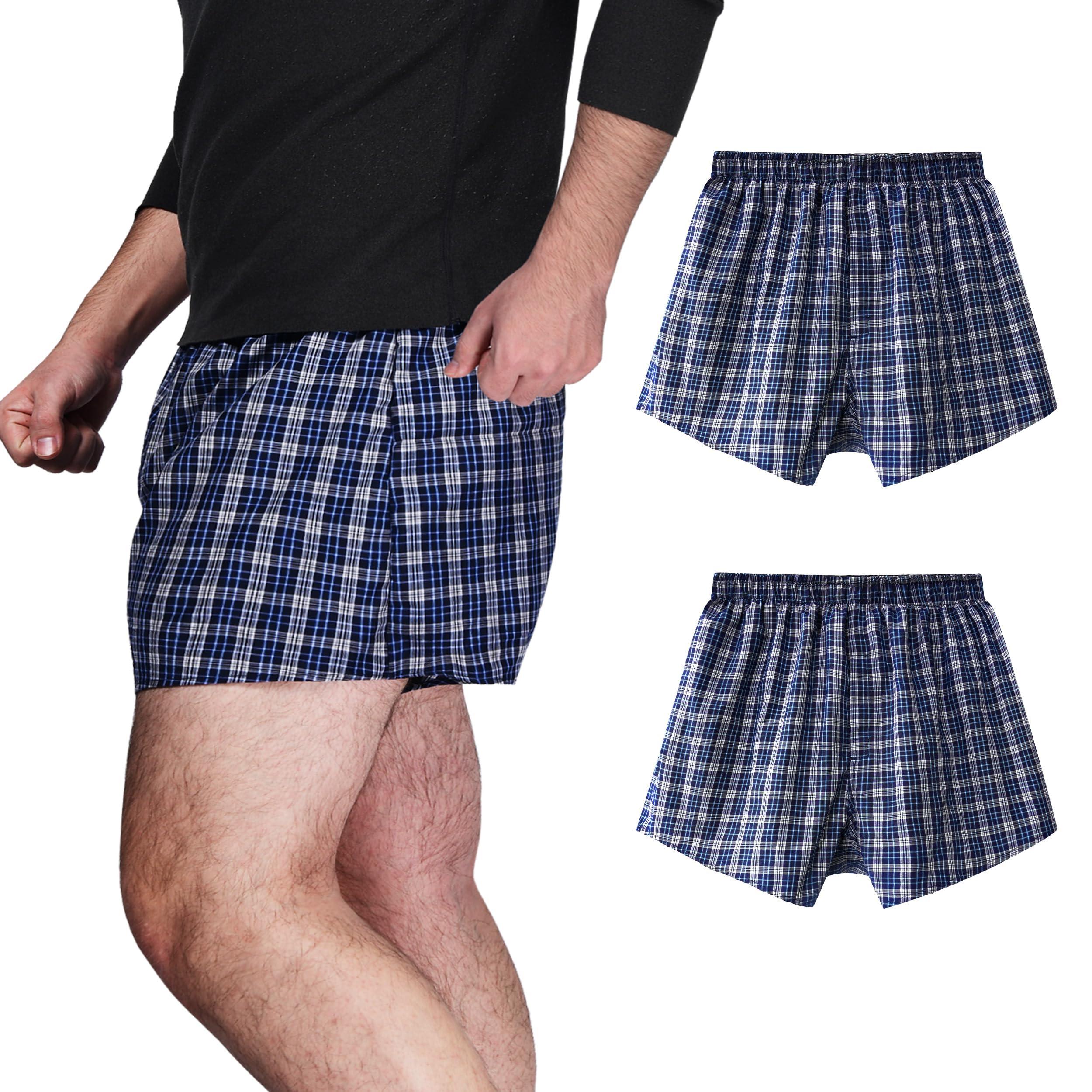 TIICHOO TIICHOO Incontinence Underwear for Men Washable Urinary Incontinence Boxer with Front Fly Regular Absorbency Mens Leak Proof Underwear 2 Pack(Medium, Blue Plaid)