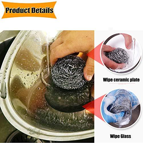 NRDBEEEC 18 PCS Stainless Steel Sponges Scrubbers Cleaning Ball Utensil Scrubber Metal Scrubber Scouring Pads Ball for Pot Pan Dish Wash Cleaning for Removing Rust Dirty Cookware Cleaner with Handle (18 Pack)