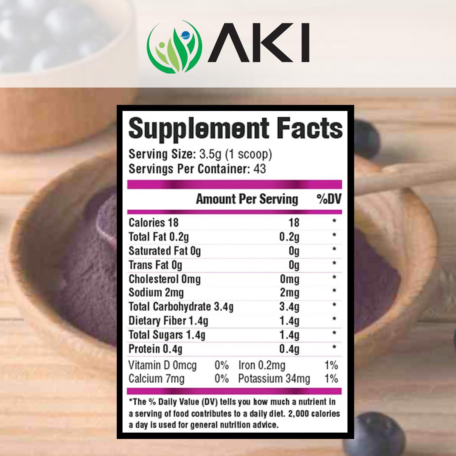 AKI ORGANIC AKI Acai Powder | Nourish Your Body with Ideal Vitamins & Nutrients | Powder for Smoothies - Non-GMO, Vegan Friendly & Gluten Free (5.30 Oz / 150 g)
