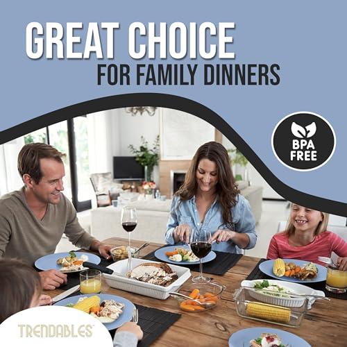 Trendables Plastic Dinnerware Set Plastic Plates 80 Piece Plastic Disposable Plates for Party Set - 40 Guests 40 X 8\" Dessert Plates & 40 X 10\" Plastic Plates Disposable Heavy Duty | Chambray Blue By Trendables