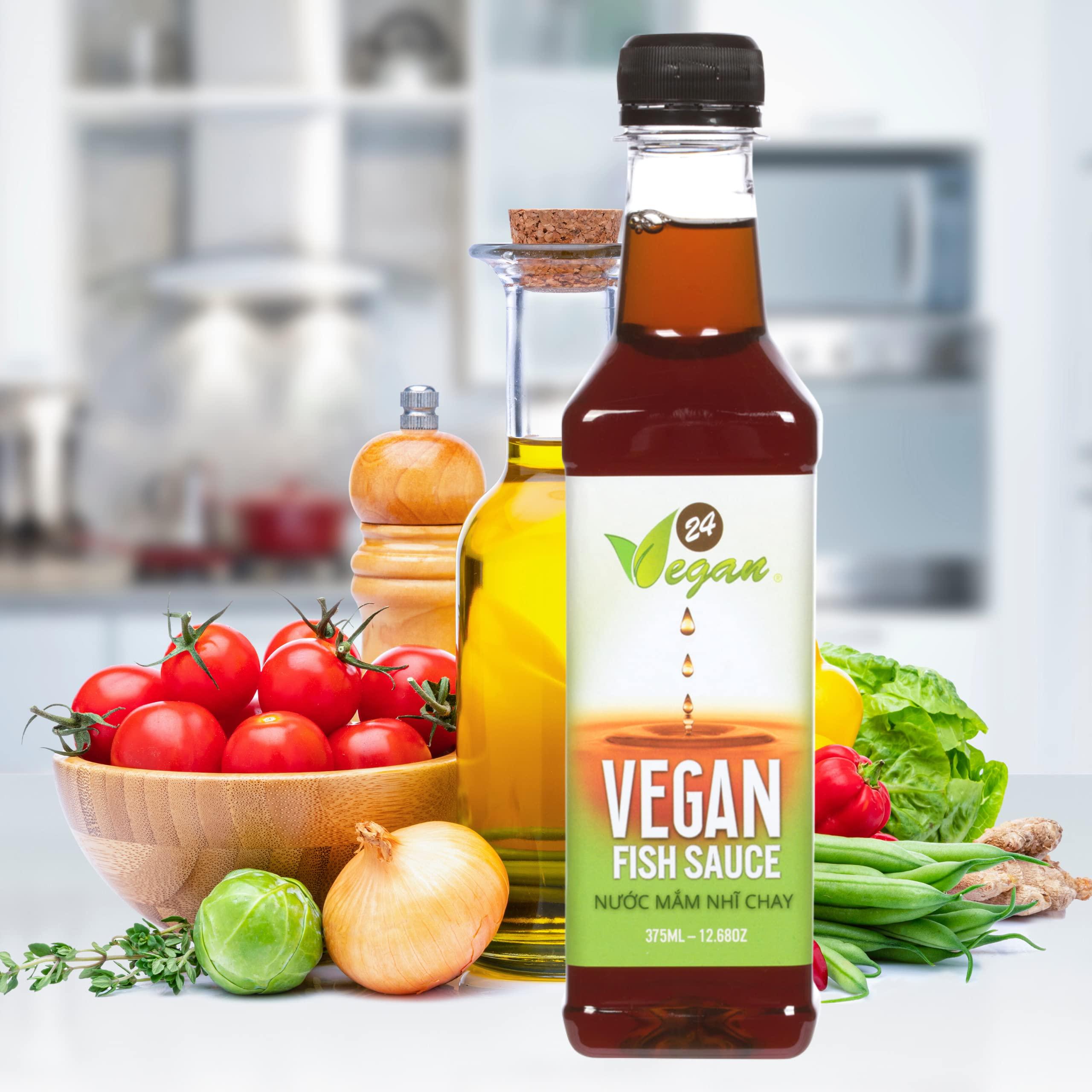 24Vegan 24Vegan Fish Sauces Premium Plant-Based Seasoning Sauce, All-Purpose Instant Flavor Boost, Gluten Free Fish Sauce, Gluten Free Soy Sauce, Vegetarian Asian Sauces, Vegetable Umami Flavor, Dressings and Marinades for a Sweet, Tangy and Spicy Flavor 12.