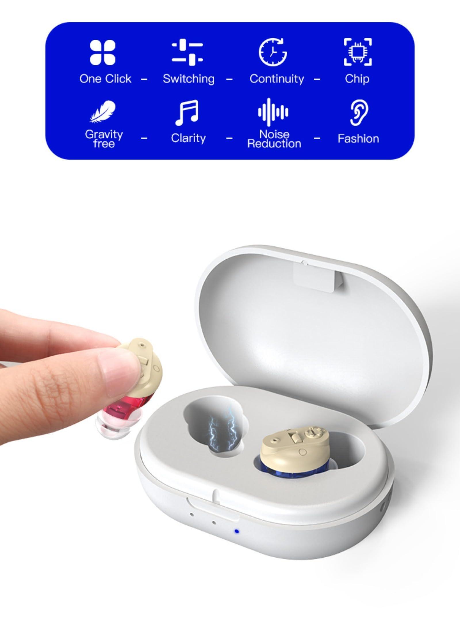 Generic Generic Rechargeable Hearing Aids for Seniors Mini Hearing Amplifiers with Noise Cancelling and Simple Touch Volume Control, Includes Charging Case - Perfect for Severe Hearing Loss