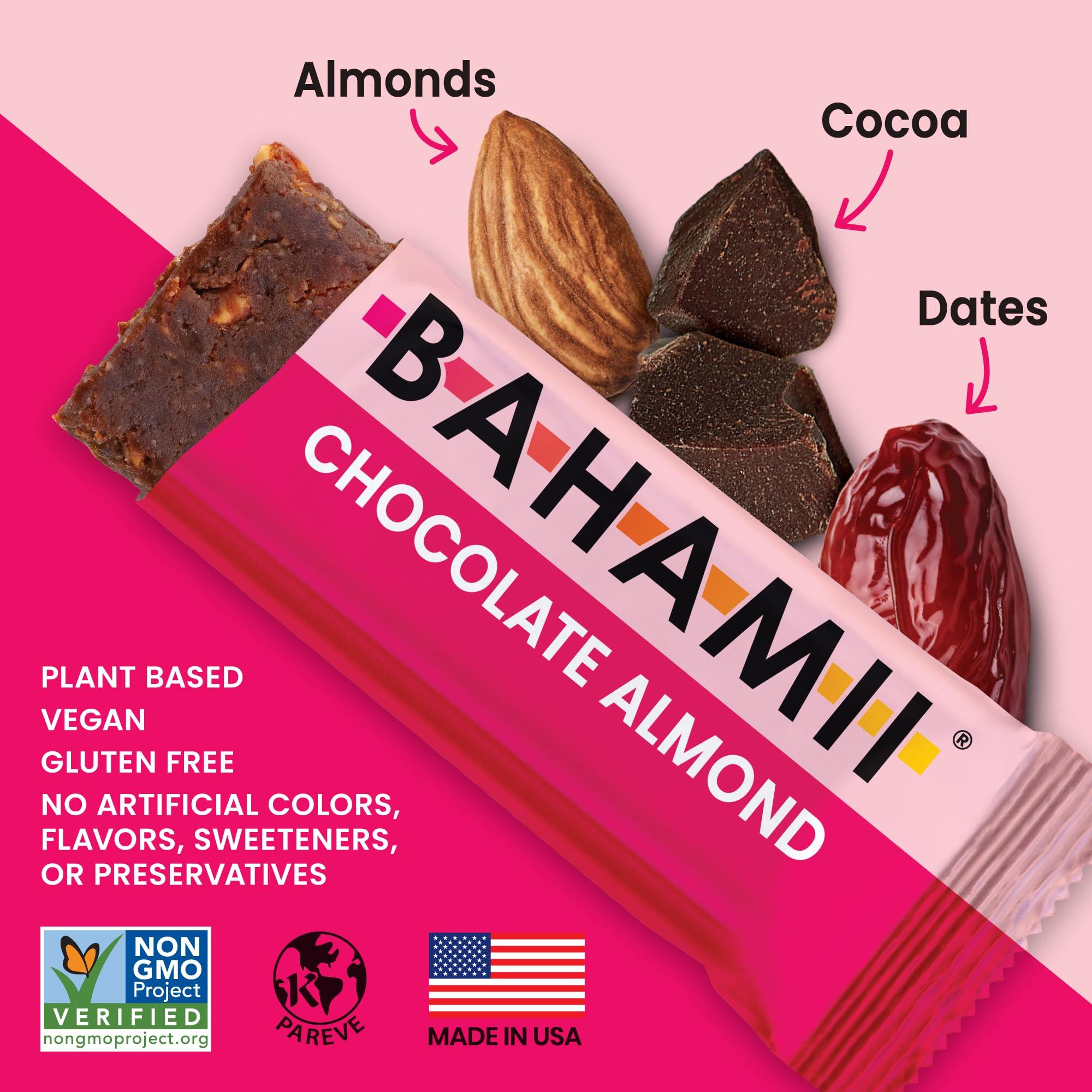 Bahamii Bahamii Nuts & Date Bars, Organic Healthy Snacks | 6-Pack | Gluten Free & 0g Added Sugar Low Calorie Snacks, No Preservatives, Plant Based, Kosher, Diabetic Snacks (12 Pack, Chocolate Almond (12 Pack))