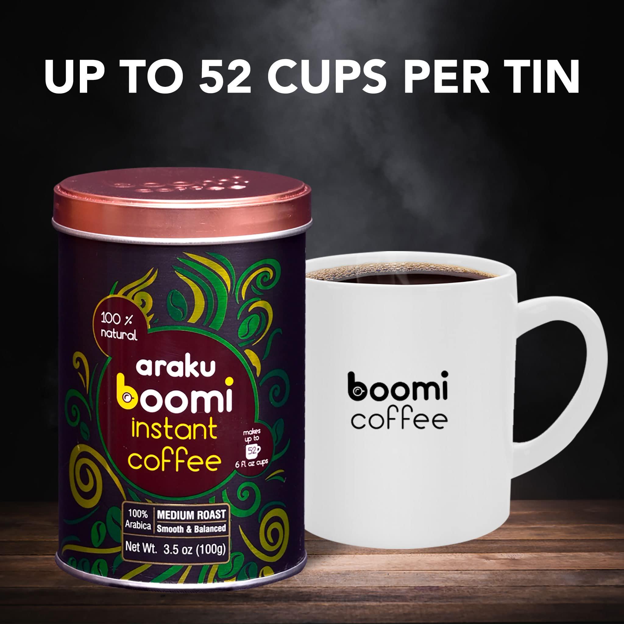 BOOMI INSTANT COFFEE Araku Boomi Premium Single Origin Instant Coffee Powder, Medium Roast, Made from 100% Arabica Beans from Araku Valley | Best Mold Free Instant Coffee | 3.5 Ounce Tin (1 Pack) (Up to 50 Cups)