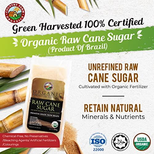 country farm country farm USDA Organic Unrefined Raw Cane Sugar [400g x 9 Packs] Premium Grade, Natural Sweetener, For Drinks, Cooking, Baking, Import from Brazil