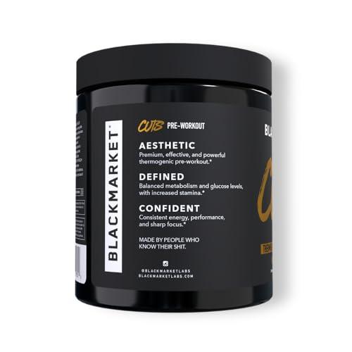 BLACKMARKET BLACKMARKET CUTS Pre Workout - Flavored Energy Powdered Drink Mix for Men & Women, Great for Muscle Definition, Thermogenic, Creatine Free, (Peach Ring, 30 Servings)