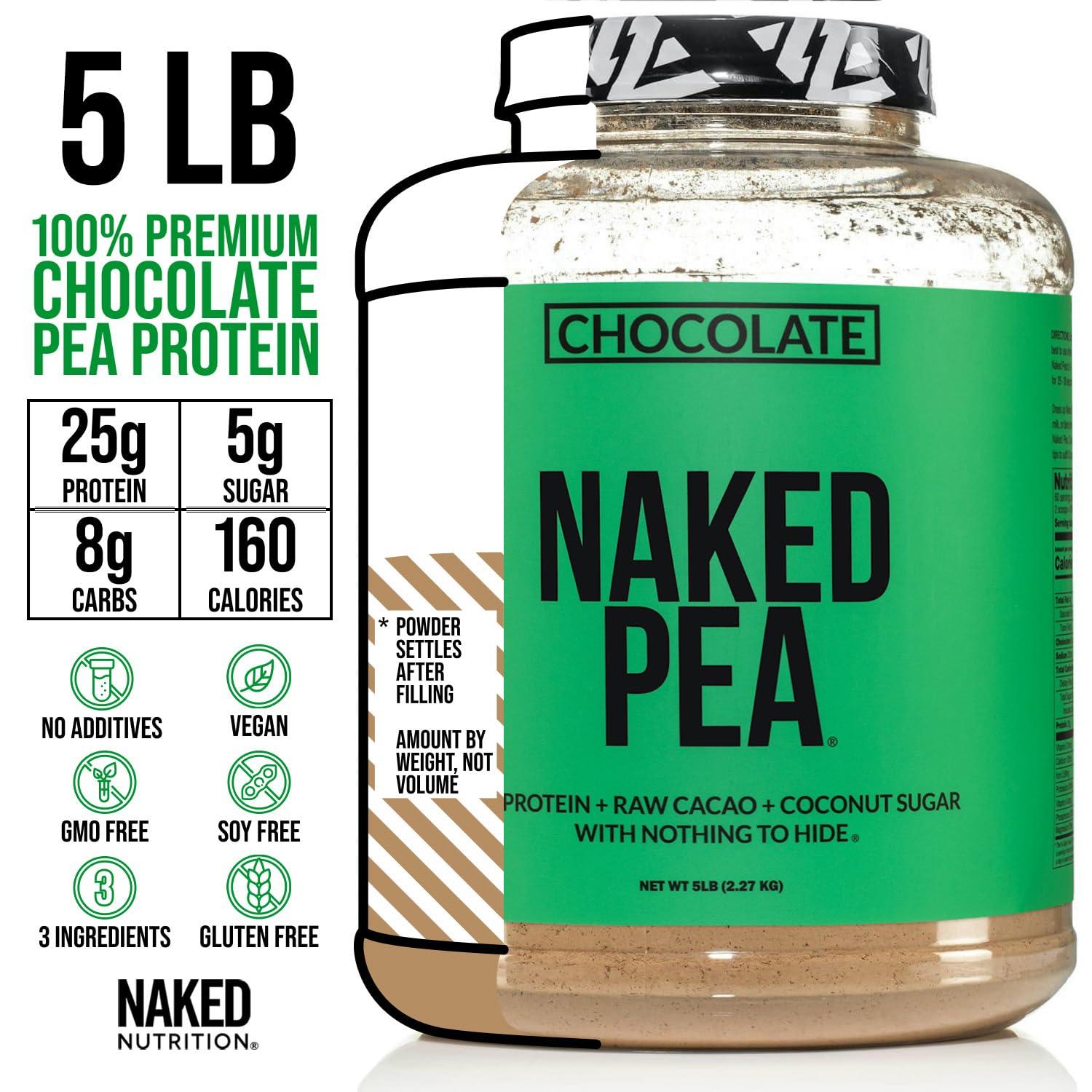 NAKED nutrition NAKED nutrition Chocolate Naked Pea Protein Isolate - 5Lb Bulk, Plant Based, Vegetarian & Vegan Protein. Easy To Digest, Non-Gmo, Gluten Free, Lactose Free, Soy Free