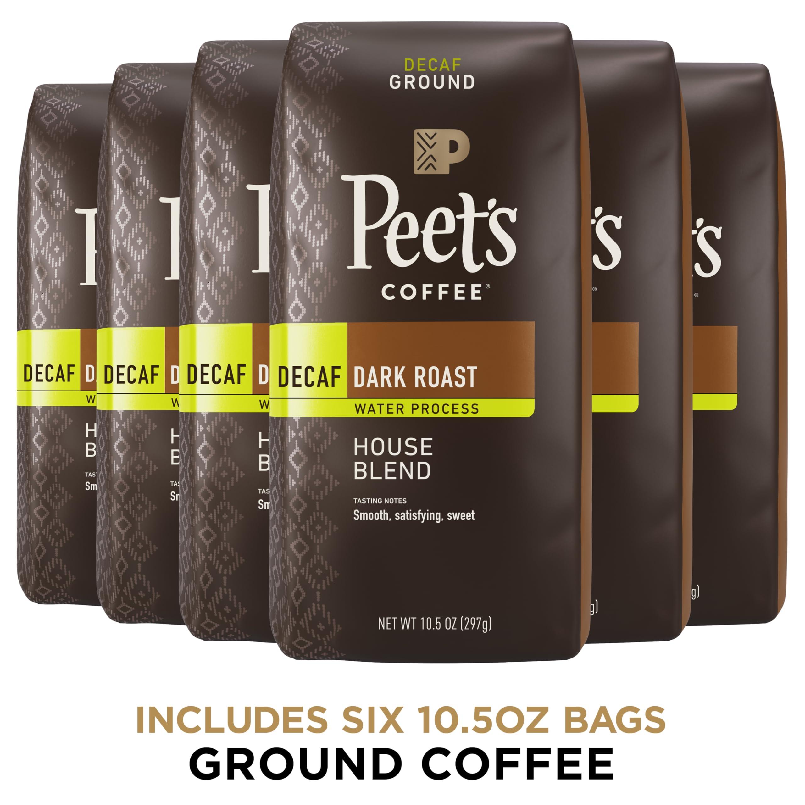 Peet's Coffee Peet\'s Coffee, Dark Roast Ground Coffee - Decaf House Blend 63 Ounces (6 Bags of 10.5 Ounces)