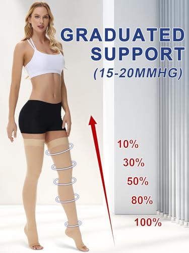 beister beister 15-20 mmHg Open Toe Medical Compression Stockings for Women Men, Thigh High Graduated Compression Socks with Dot Silicone Band, Support Circulation Pressure Stockings for Varicose Veins, Edema