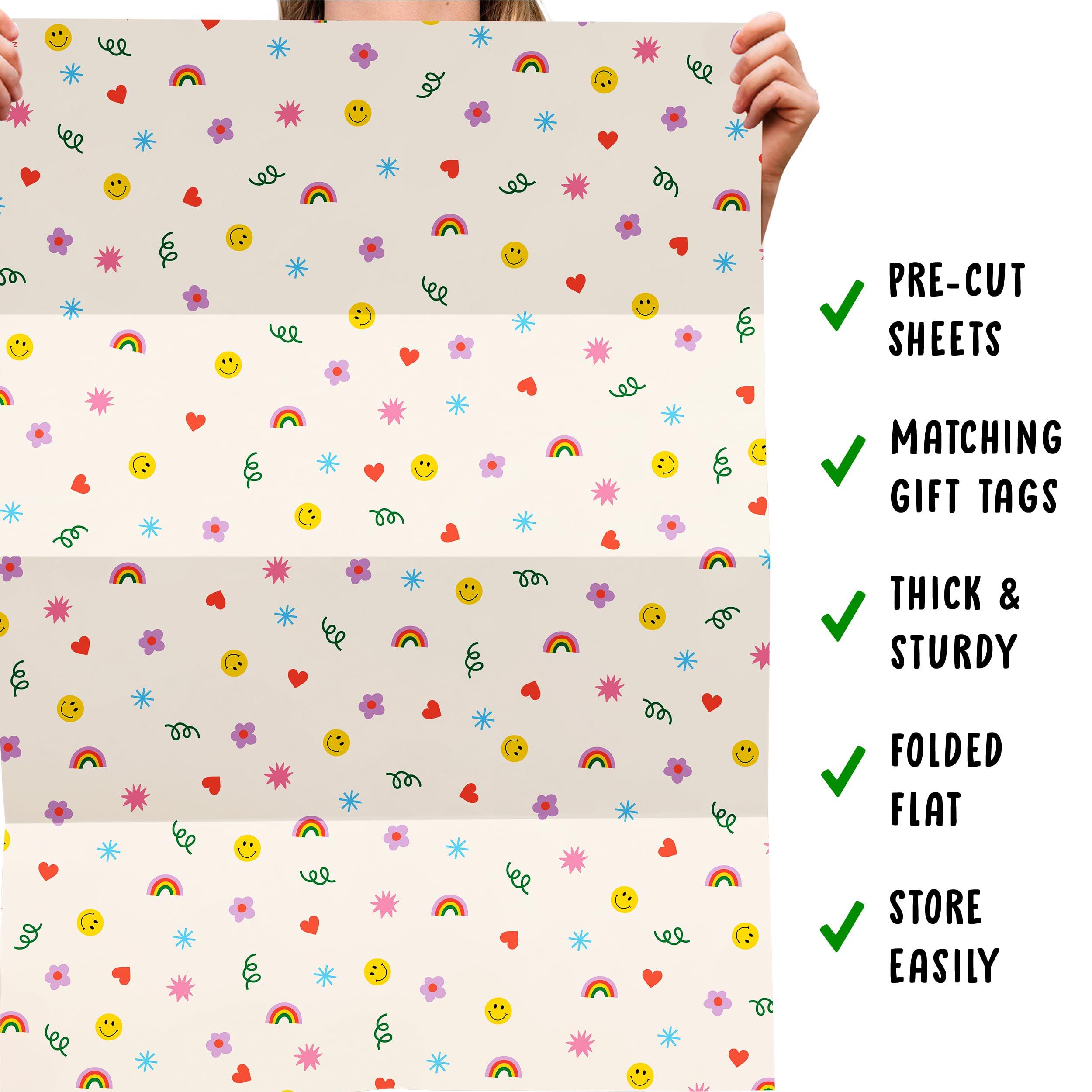 CENTRAL 23 CENTRAL 23 - Cute Wrapping Paper - 6 Sheets of Birthday Gift Wrap - Rainbows Smileys Hearts - For Children - Girls Boys - Recyclable