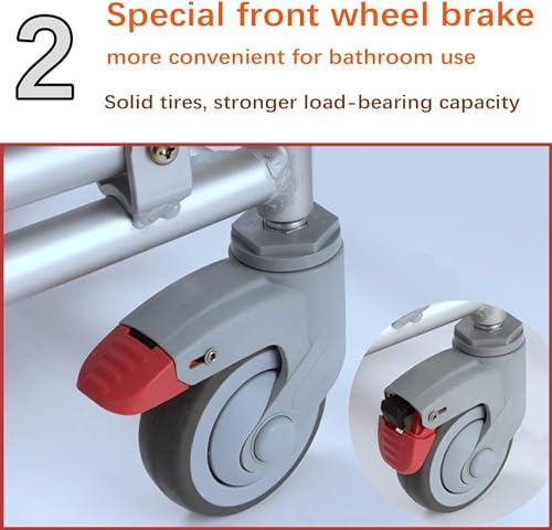 WETOBO Wheel Chair Shower Bath Stool Foldable with Wheels for Elderly and Disabled, Shower Stool with Flip-up Arms and Ergonomic Back - Wheelchair + Shower Chair Two in One