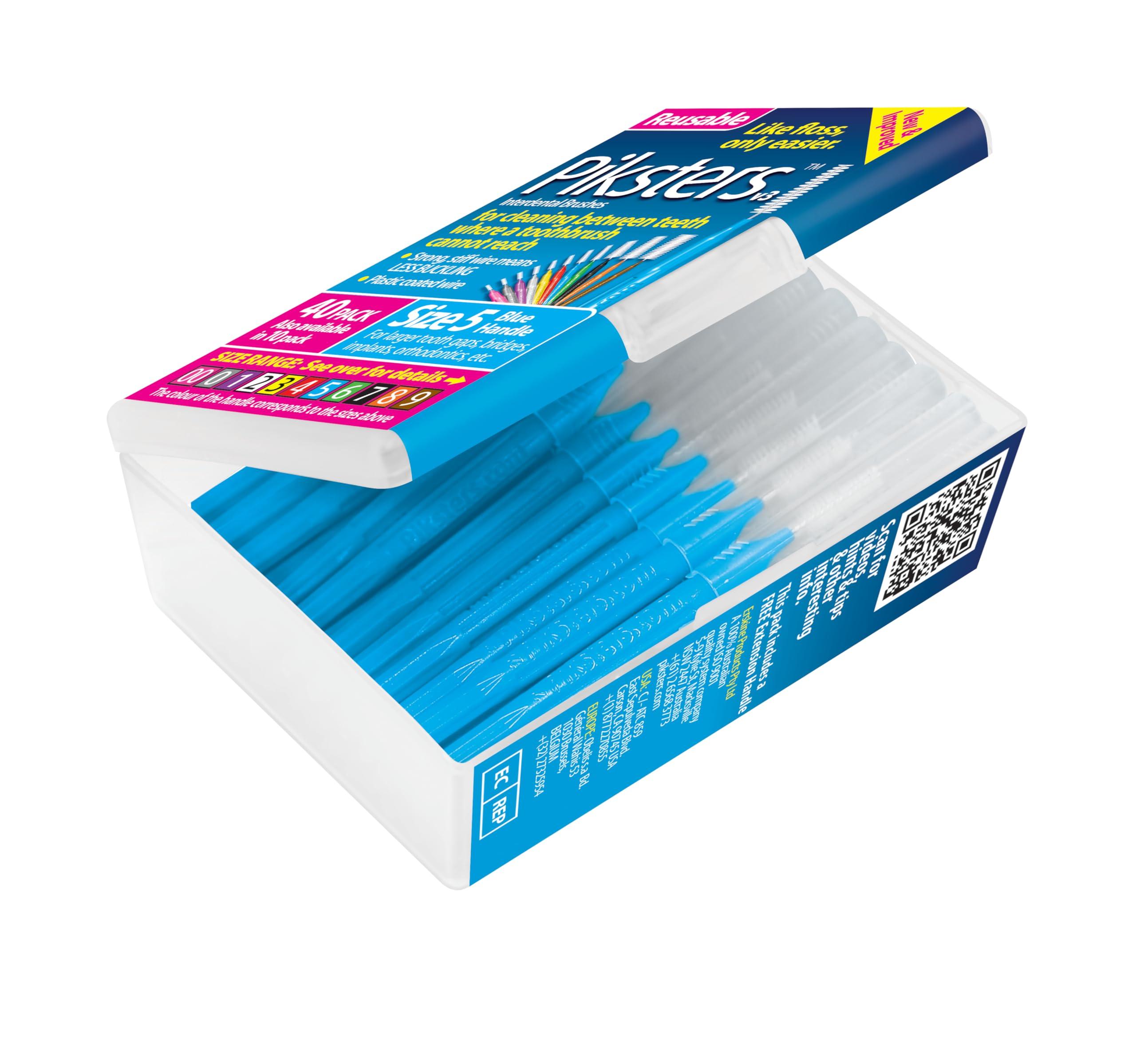 Piksters Piksters Interdental Brushes, 40 pk, Size 5, Interdental Tooth Brush for Large Gaps, Gum Soft Bristles for Plaque Removal, Safe for Braces