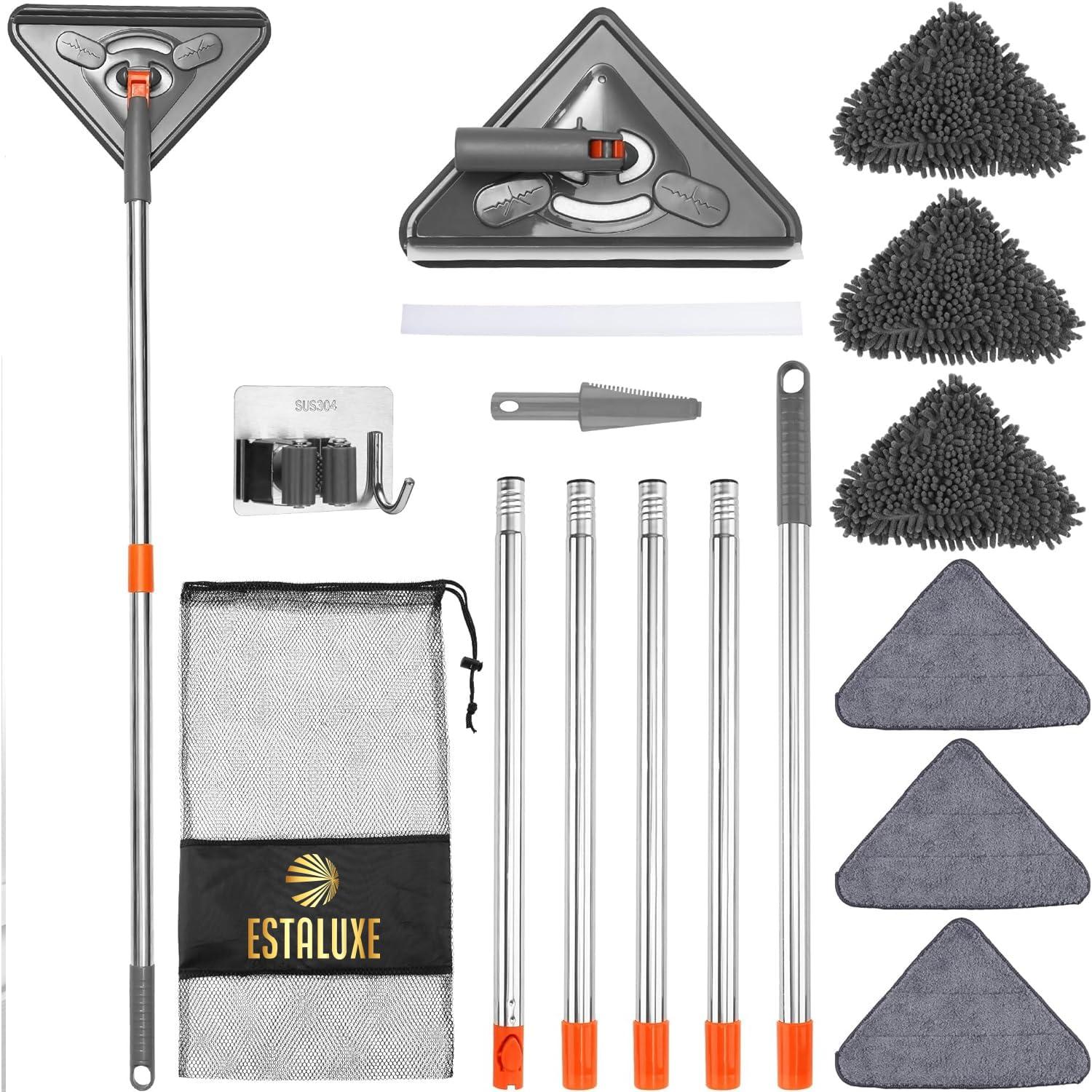 Generic ESTALUXE 85\" Wall Mop Cleaner with Long Handle and Stainless Steel Hook - 180 Rotating Wall Cleaner - Duster Tool for Walls, Multifunctional Scrapper, Ceiling, Windows and Floor with Extension Poles