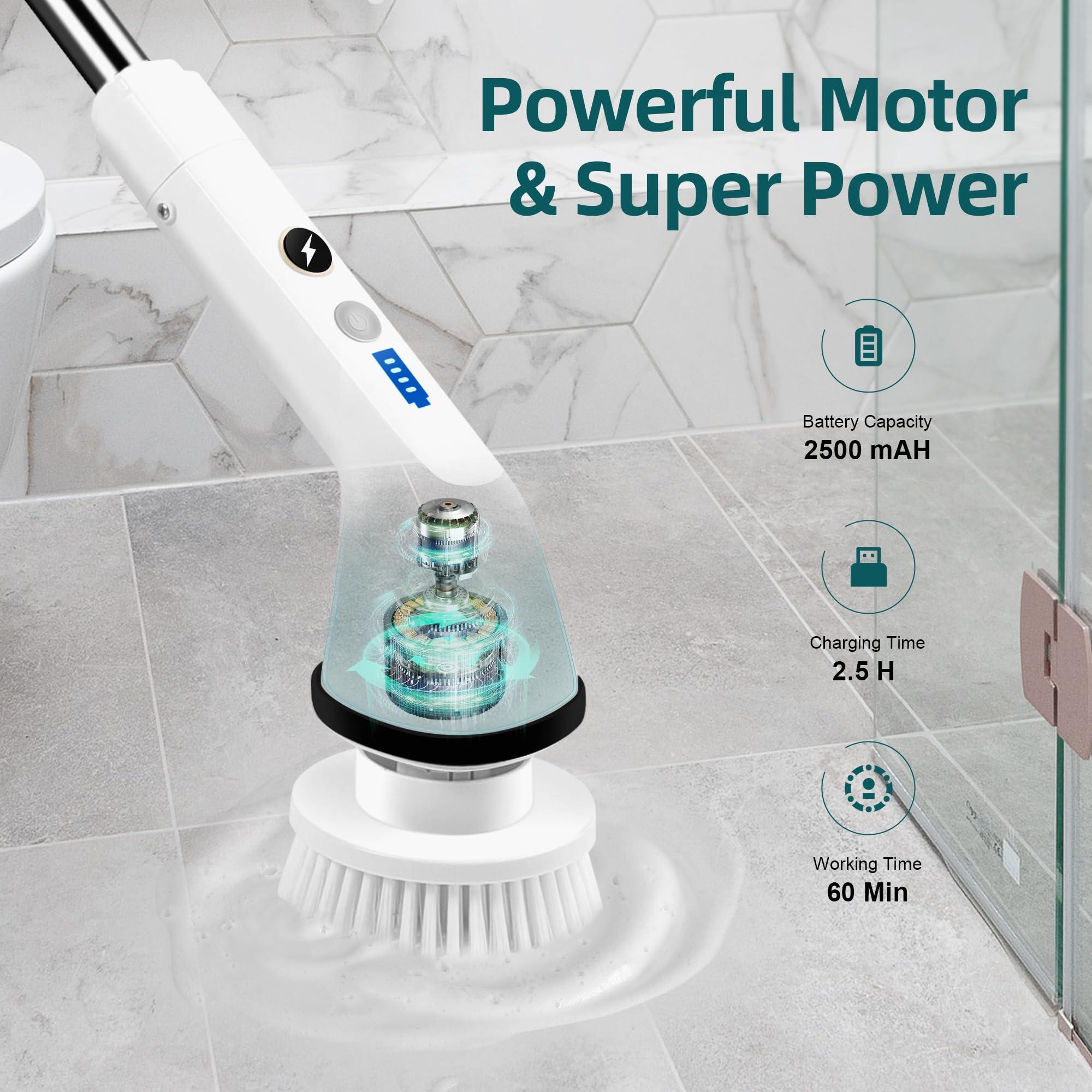 diwaite Diwaite Electric Spin Scrubber, 2 Modes Speed Shower Scrubber up to 400 RPM, Cordless Cleaning Brush with 6 Replaceable Brush Heads and Adjustable Extension Handle for Bathroom, Car, Floor