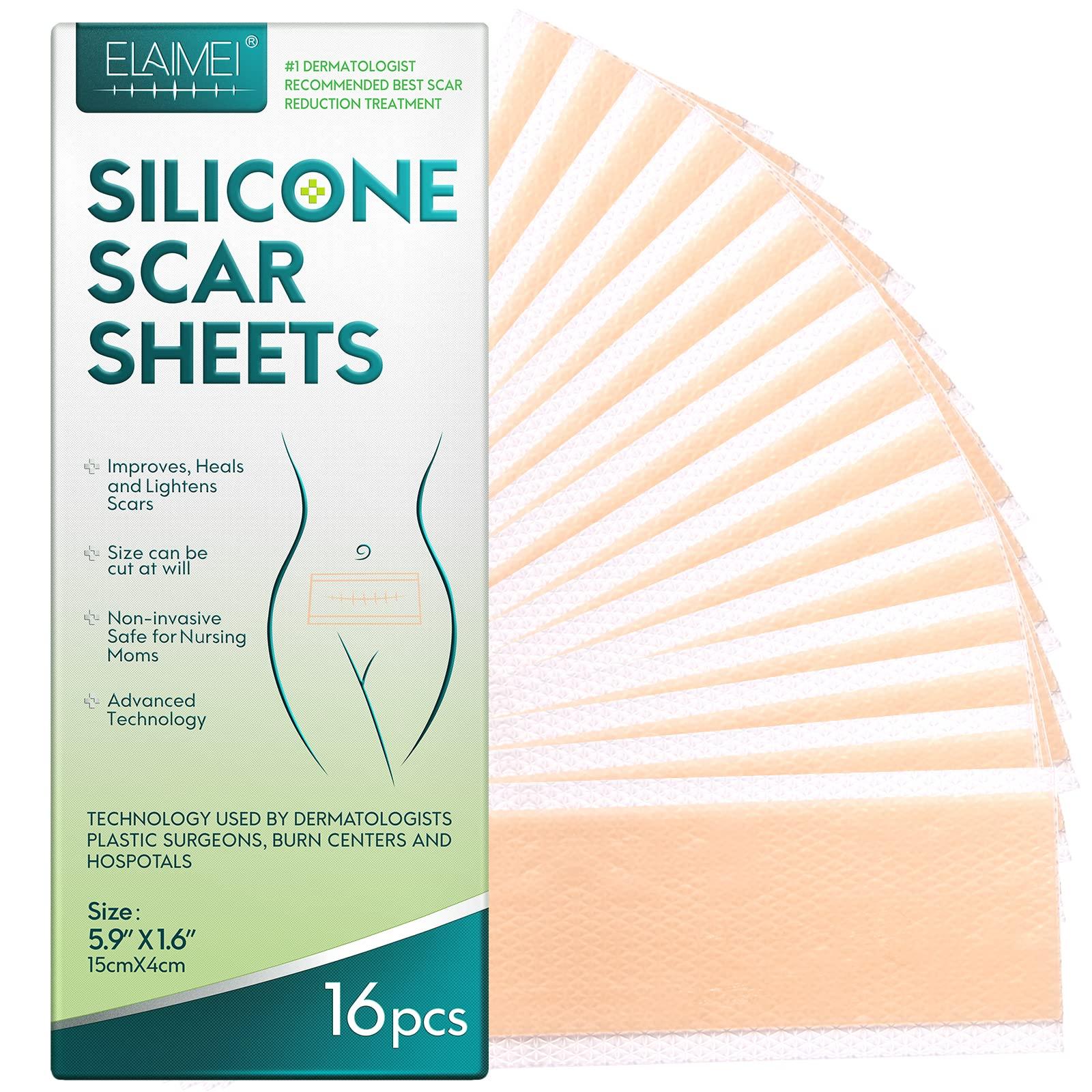 RTBYUE Silicone Scar Sheets,Professional Silicone Tape for Scars(16 pads-5.9x 1.6),Silicone Scar Tape,Scar Removal Sheets,Silicone Scar Strips for Surgical Scars, C-Section, Surgery, Burn, Keloid, Acne