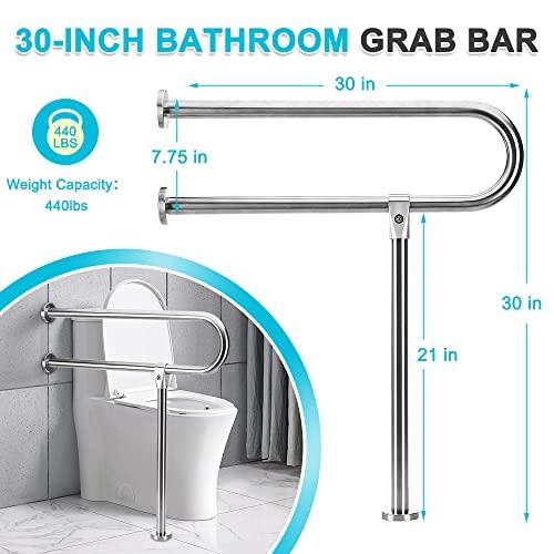 Zelen Handicap Grab Bars Rails 30-Inch Toilet Handrails Bathroom Safety Bar Hand Support Rail Handicapped Handrail Accessories for Seniors Elderly Disabled Bariatric Railing Wall to Floor Mounted Bath Grips