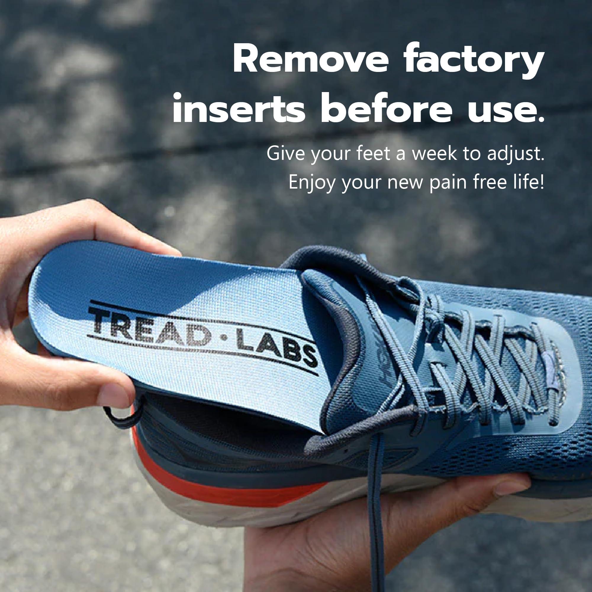 Tread Labs Pace Insoles Wide Foot Arch Supports for Flat Feet to High Arches - Extra Firm Mens and Womens Orthotics for Foot Pain Relief, Plantar Fasciitis, Supination Deep Heel Cup - Replaceable Top Cover