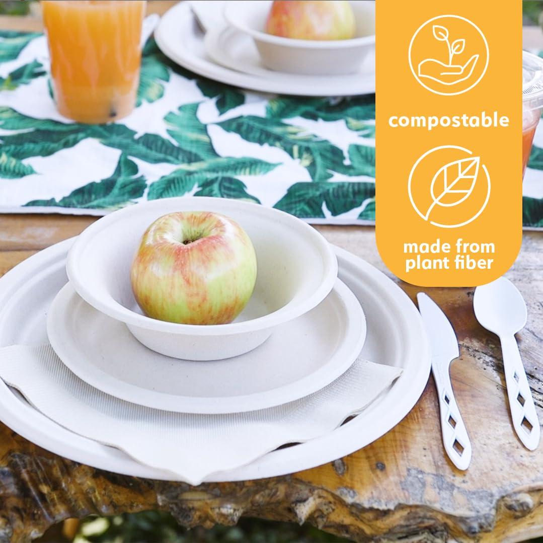 Earth's Natural Alternative 100% Compostable Disposable Paper Plates Bulk [10" 50 Pack], Bamboo Plates, Eco Friendly, Biodegradable, Sturdy Large Dinner Party Plates, Heavy-Duty, Unbleached by Earth's Natural Alternative