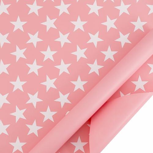U\'COVER U\'COVER Pink Gift Wrapping Paper Roll for Girls Women Birthday Baby Shower Wedding Christmas Valentines Day Anniversary Graduation Holiday Gift Wrap Rolls Star Pattern Medium Roll (PINK)