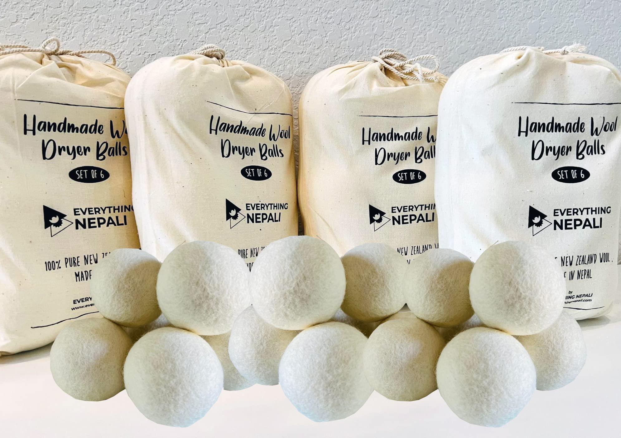 Everything Nepali Laundry Wool Dryer Balls 6 Pack - Premium Natural Organic, Chemical Free, Reusable, Anti Static, Reduces Clothing Wrinkles and Saves Drying Time