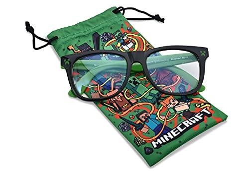 Minecraft Minecraft Blue Light Blocking Glasses with Pouch Computer Glasses and Video Gaming Eyewear Protection (Green/Black)