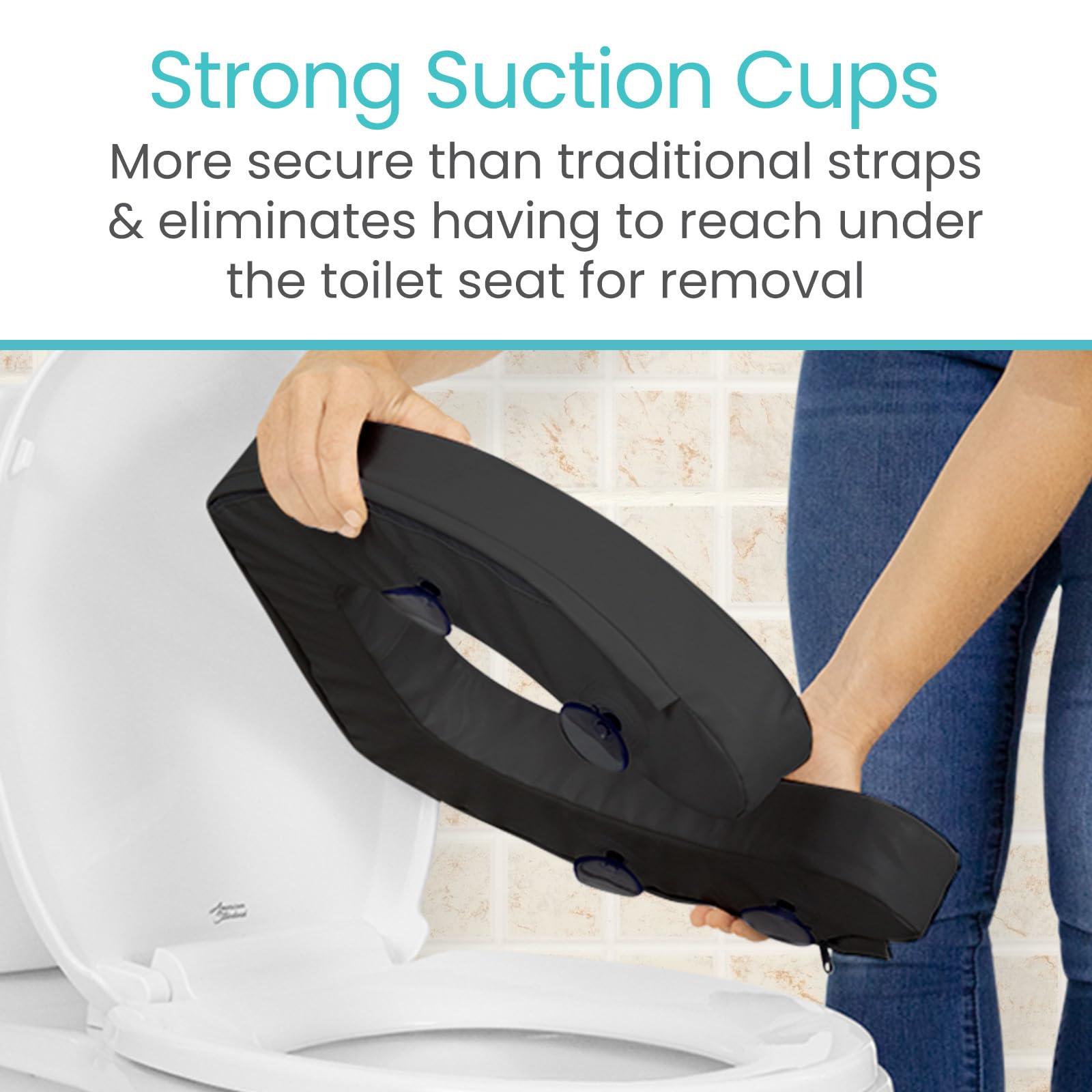 Vive Vive Toilet Seat Cushion (Soft Cushioned Foam) - Easy Clean Soft Padded Bathroom Attachment - Elongated, Standard Seats - Comfort and Support Donut for Handicap, Adults (2\" Cushioned Foam, Black)