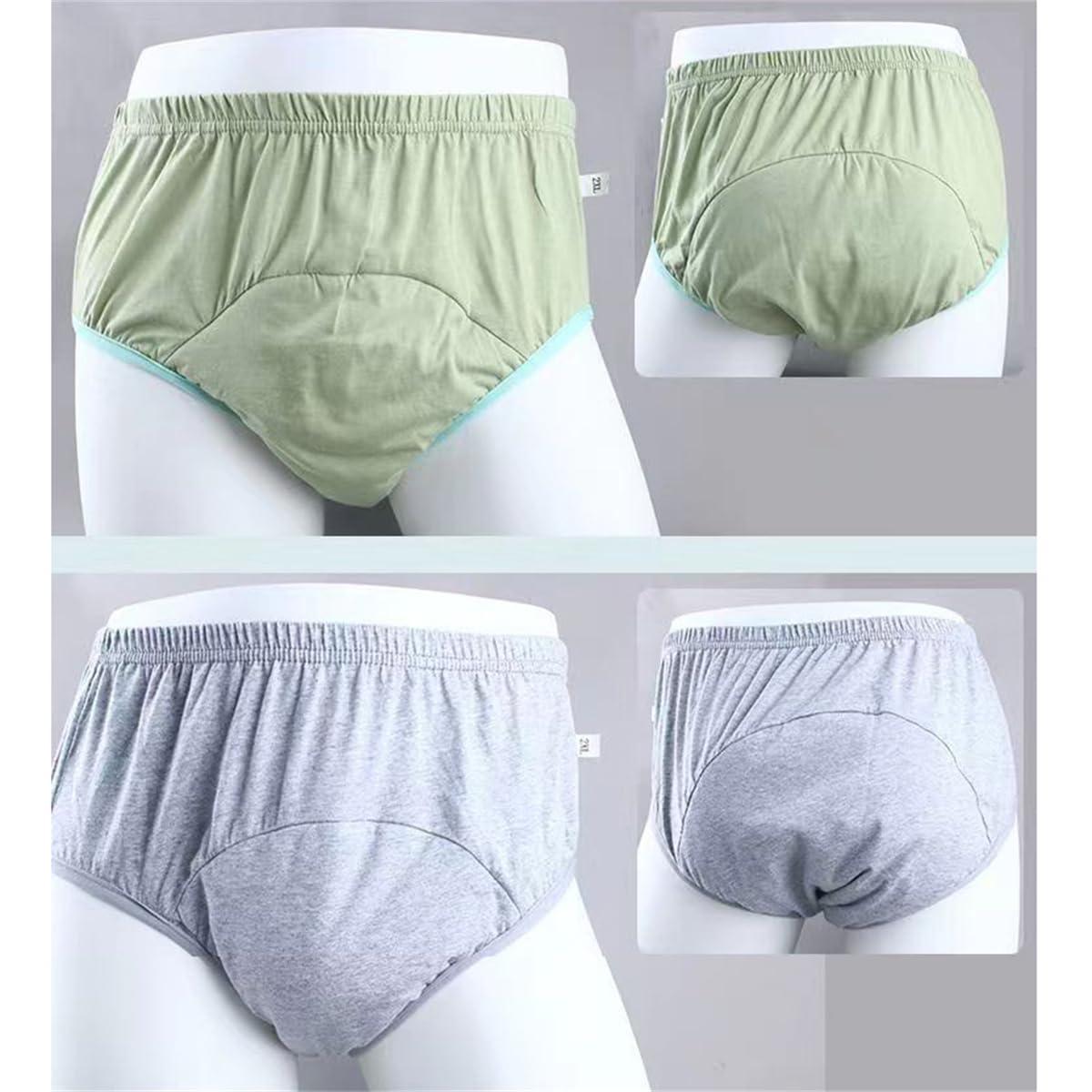 SXLINGDO Washable Incontinence Underwear for Men Heavy Leakage, Loose Cotton Reusable Leakproof Adult Cloth Diapers for Elderly (3X_l,Green)