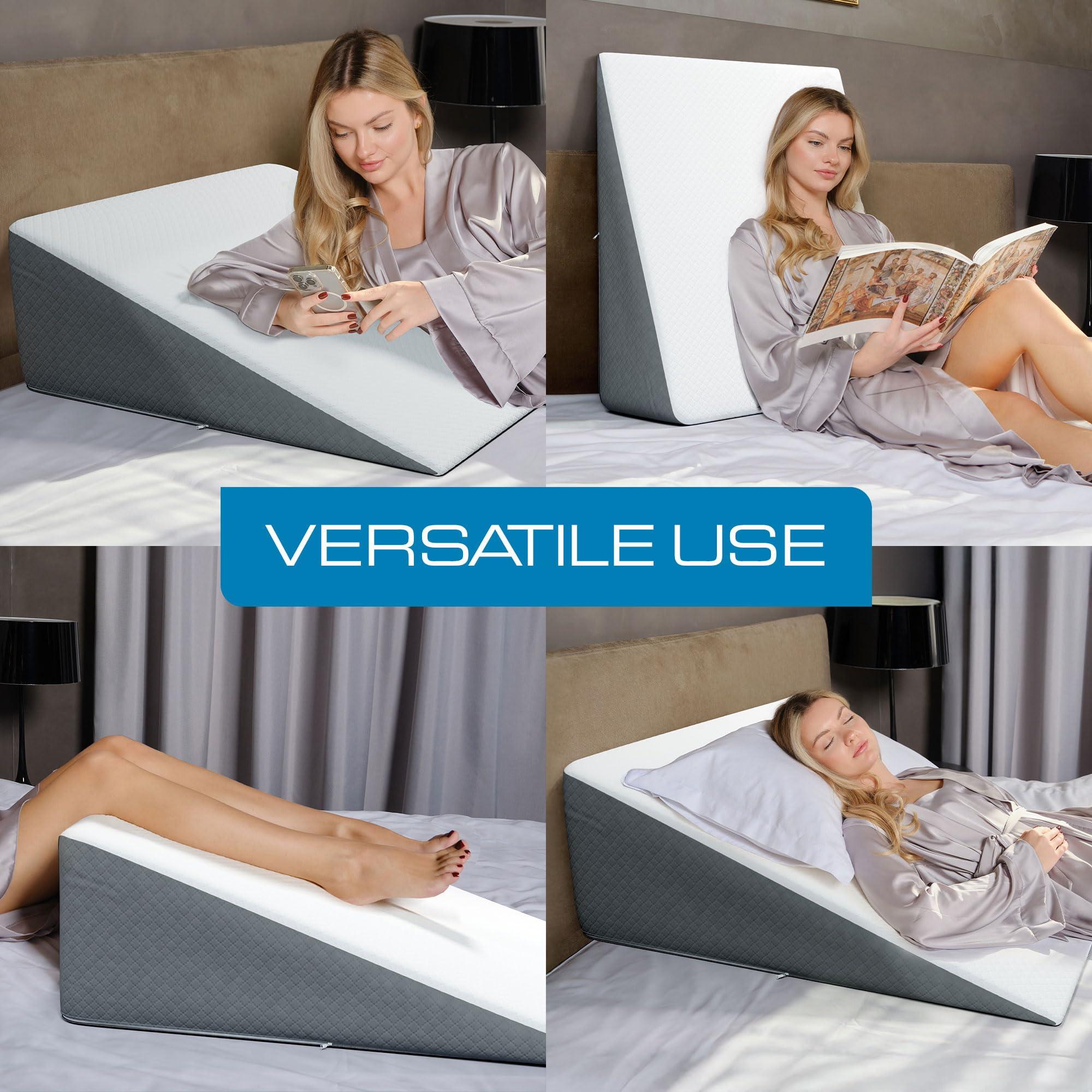 Klbs Kolbs Bed Wedge Pillow for Sleep Apnea, Sleeping Comfort, Relaxing, Acid Reflux, Heartburn and Back Pain Relief. Cushion for Sitting Up in Bed. Memory Foam Top, Chic Jacquard Washable Cover.