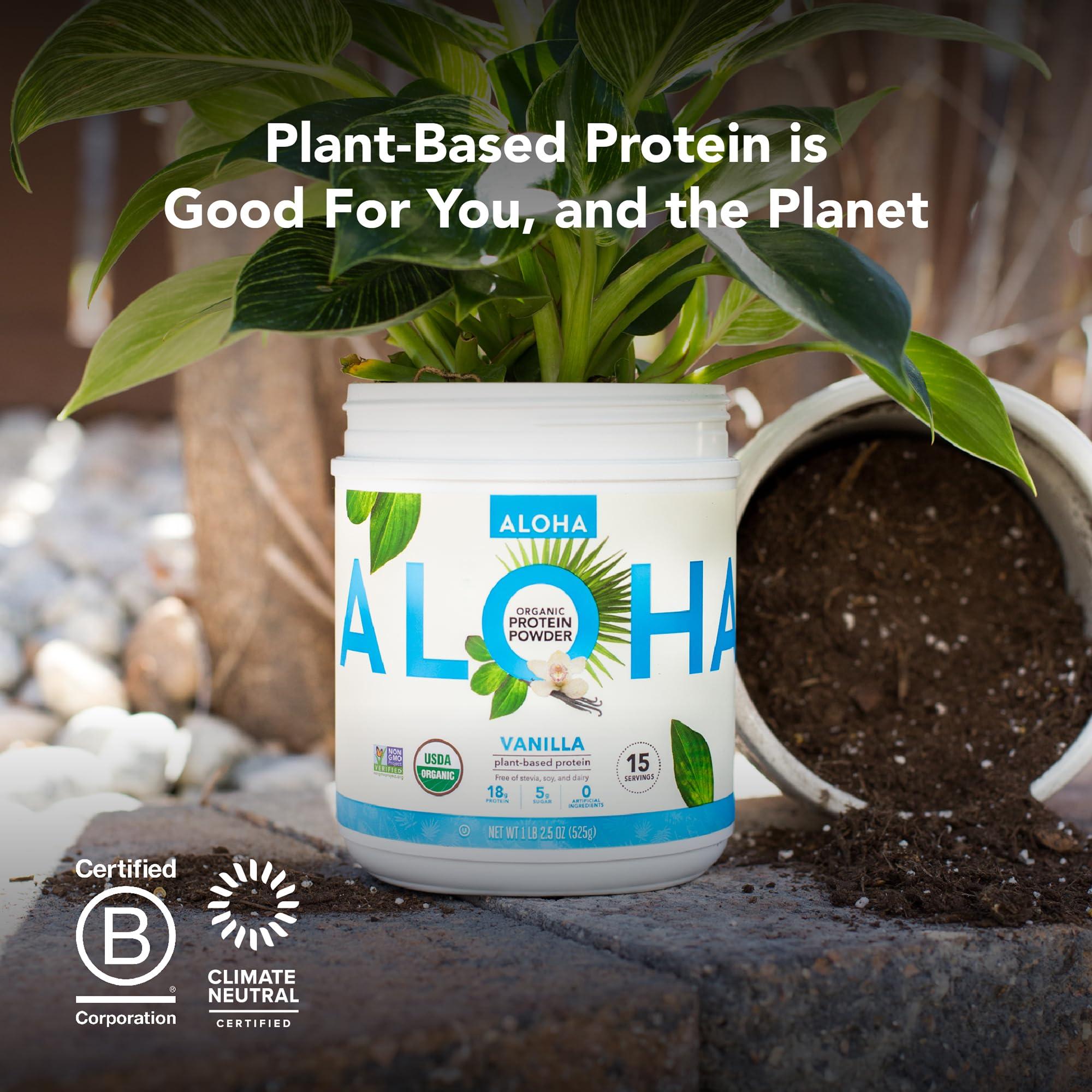 ALOHA ALOHA Organic Plant Based Protein Powder, Stevia Free, Chocolate, 19.6 oz, 15 Servings