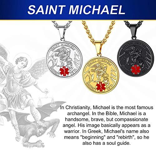 Supcare St Michael Medal Id Necklace Stainless Steel Necklace Medical Alert Necklace for Men Engraved Necklace