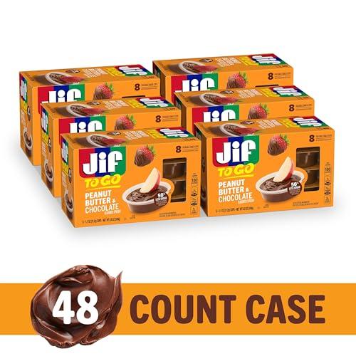 Jif Jif Peanut Butter & Chocolate To Go, 8 Count Cups (Pack of 6), Less Sugar, Thick & Creamy Texture