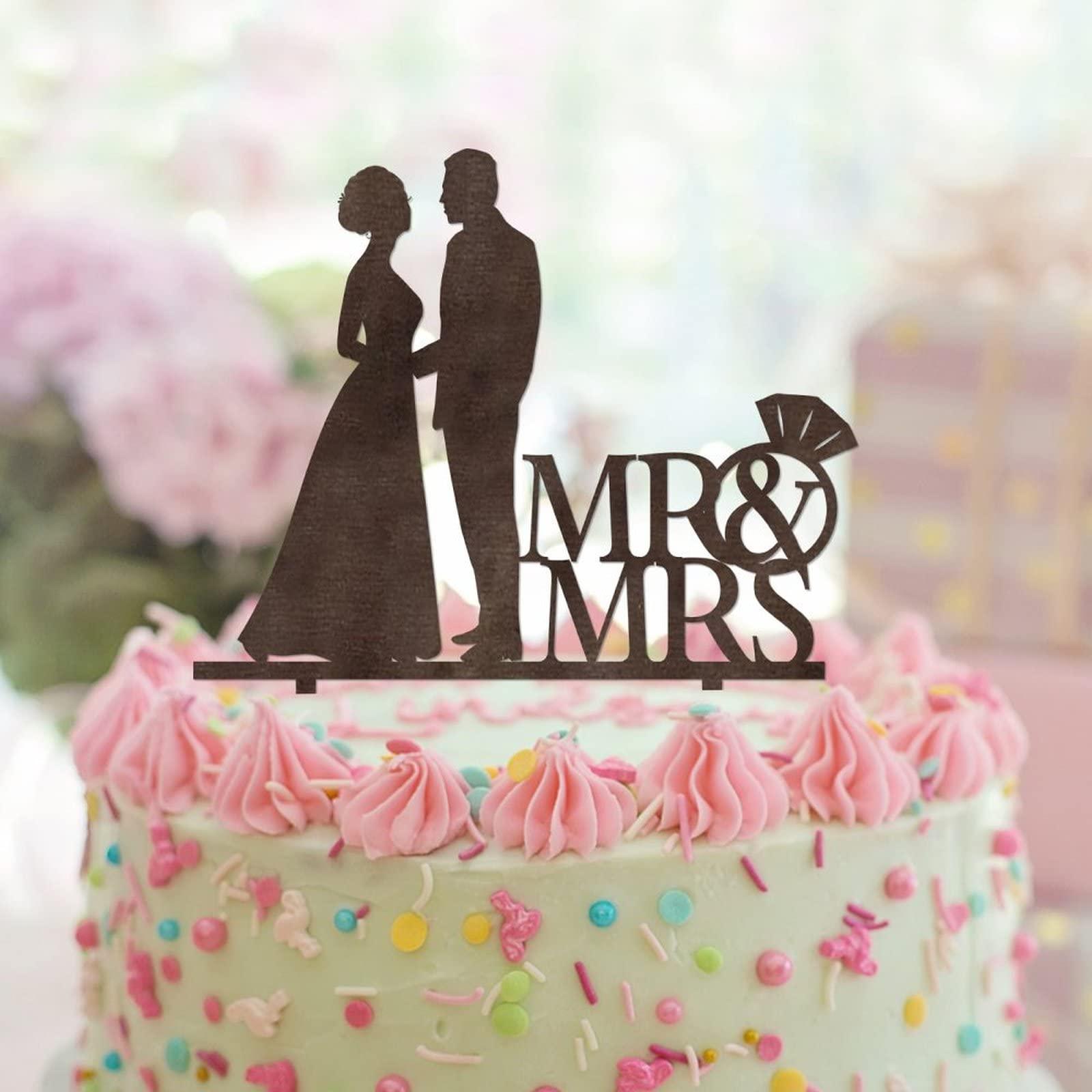 lutieger Funny Mr & Mrs Wedding Cake Toppers Silhouette Bride And Groom Cake Topper Personalized For Wedding Engagement Party Favors Bridal Shower Gifts Acrylic Black