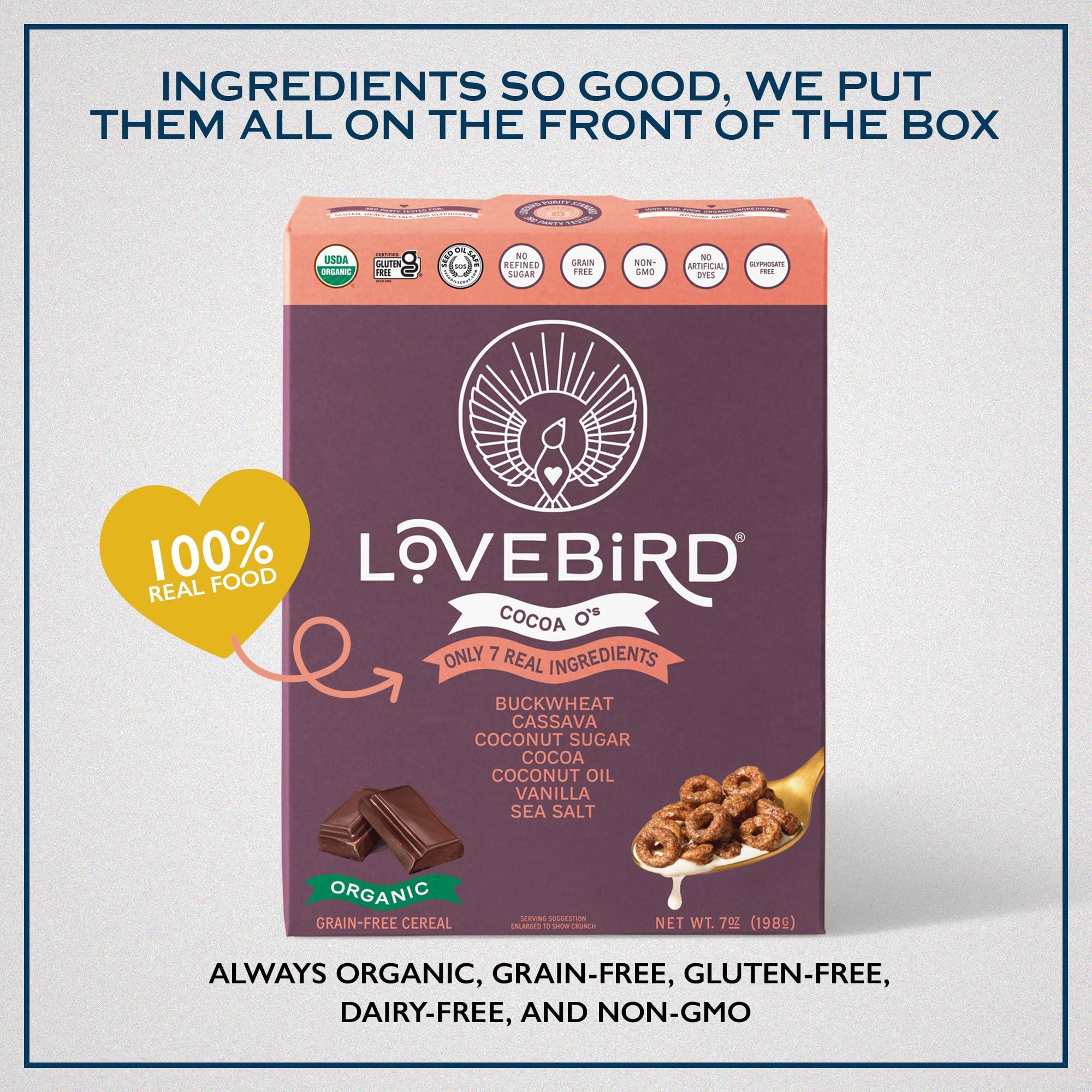 Lovebird Lovebird Gluten Free Cereal Cacao 3 Pack - Organic Grain Free Cereals Paleo AIP Dairy Free Keto Friendly No Refined Sugar Healthy Snacks for Kids, Adults