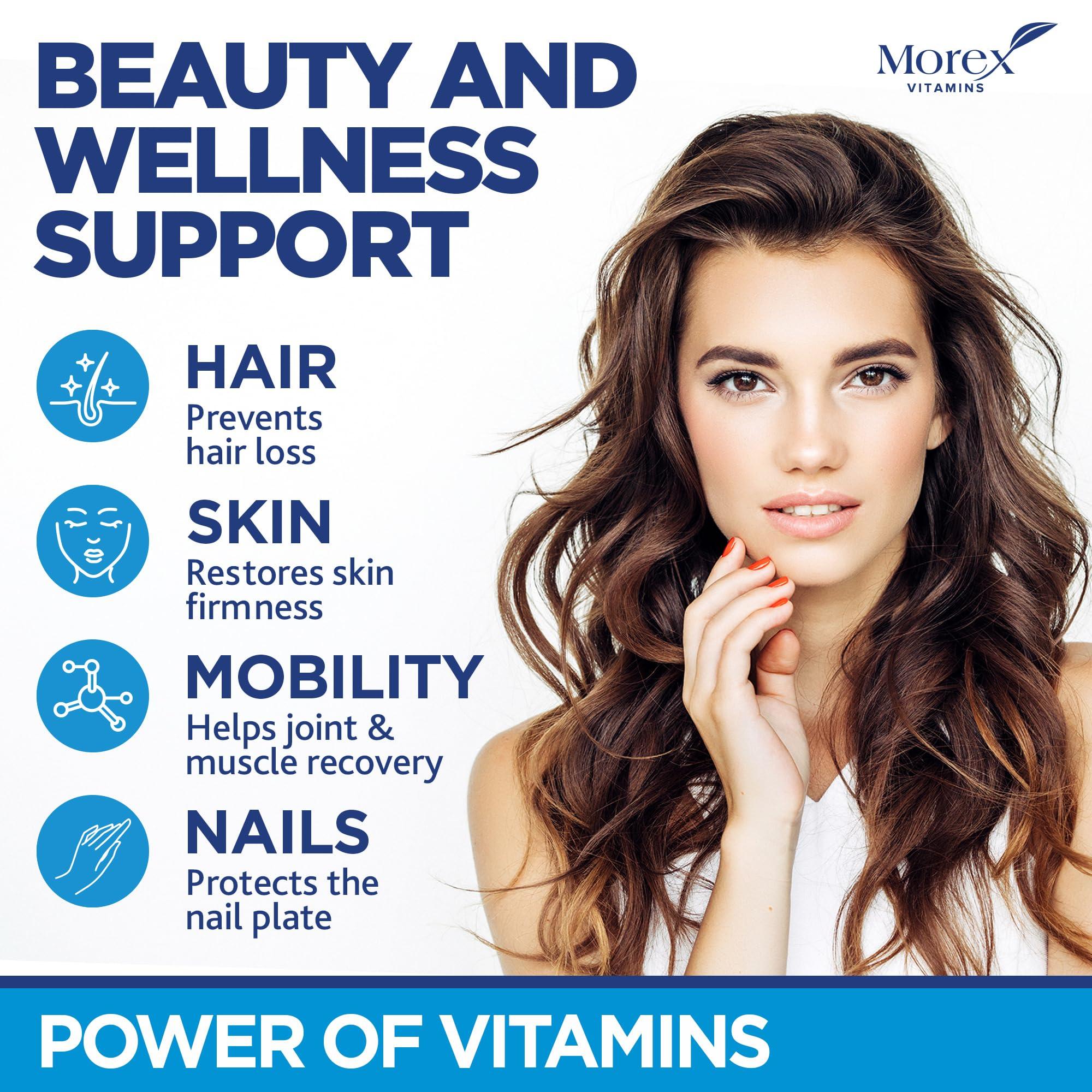 MOREX VITAMINS Hair Vitamins Natural Gummies - Biotin Multivitamin for Hair, Skin & Nails with Collagen & Keratin - Anti Aging Collagen Gummy Vitamins for Men & Women - Hair & Nail Growth Gummies - 60psc